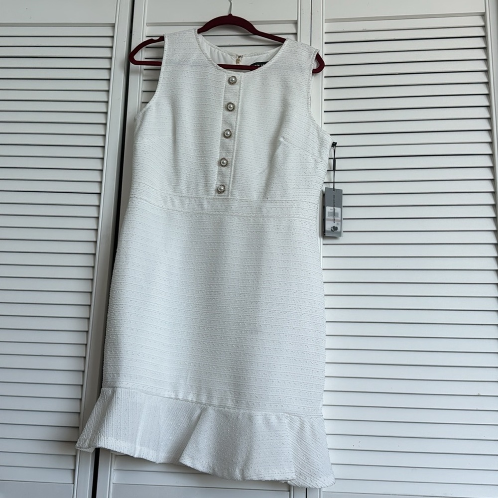 NWT Karl Lagerfeld Women’s Tweed Pearl Button Dress